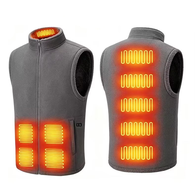 Fleece Lined Heated Vest for Women Men, 3 Gear Temp Control Dual Control 10 Heating Zones USB Electric Heating Stand Collar Smart Thermal Waistcoat