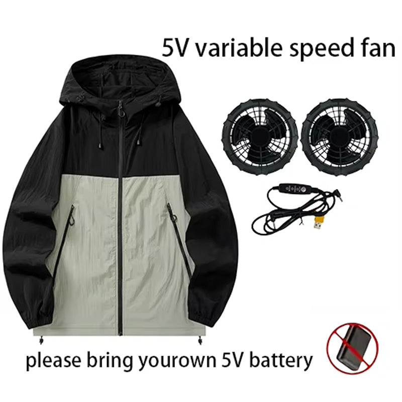 Sun Protection Air Conditioned Work Jacket for Men Women, Light Weight Long Sleeves Summer Work Clothes with 2 Fans, Sweat Absorbent, Quick Drying, 3D Circulation