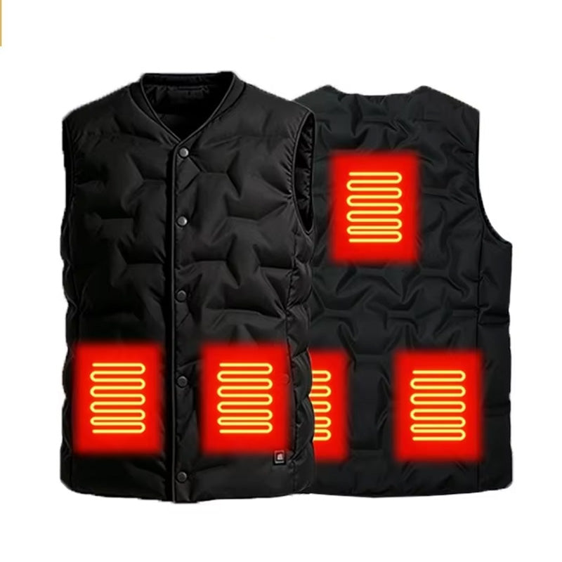 Lightweight V-Neck Quilted Electric Heated Vest for Women Men, USB Charging 3 Gear Temp Control 5 Heating Zones Snap Button Warming Gilet