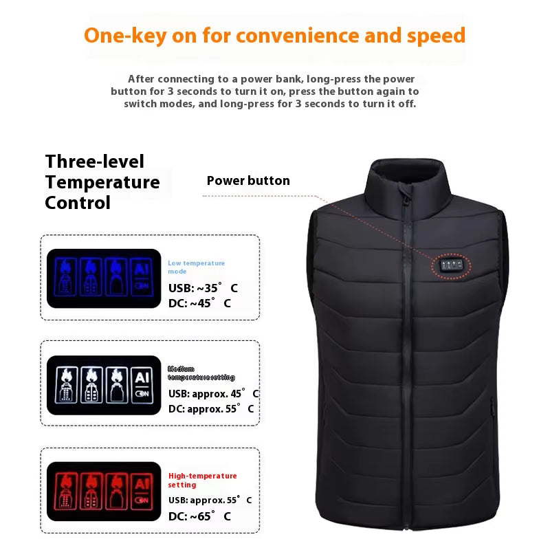 Smart Heated Gilets for Men Women, USB Port 4 Control 28 Heating Zones 3 Temperature Settings Stand Up Collar Electric Heated Warm Vests