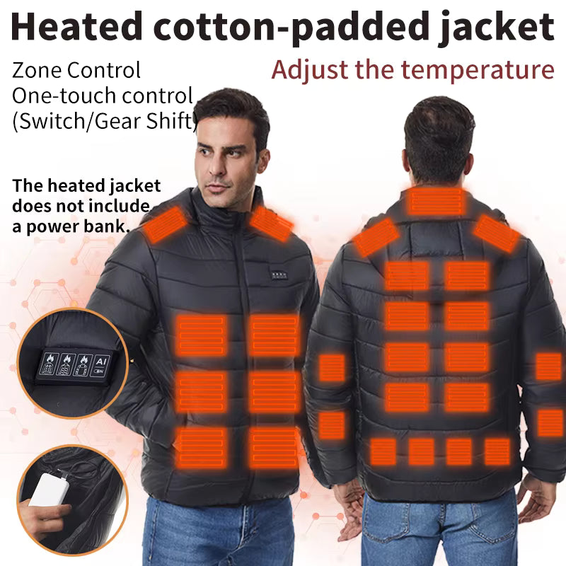 Long Sleeve Heated Hooded Jacket for Men Women, Winter Warm USB Charging Electric Body Warmer Heated Coats with Independent Control of 4 Zones 27 Heating Pads 3 Temperature Levels