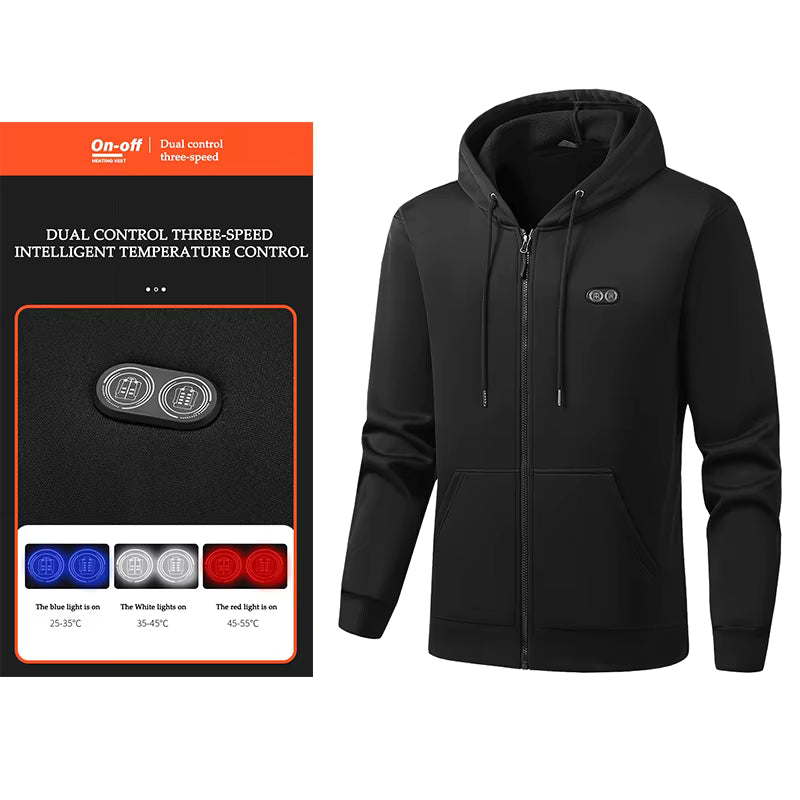 Heated Hoodie for Women Men Fleece Lined Zip Up Electric Hooded Sweatshirt with 17 Heating Zones