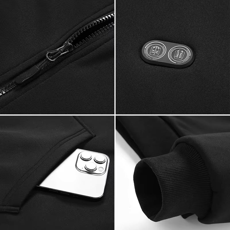 Heated Hoodie for Women Men Fleece Lined Zip Up Electric Hooded Sweatshirt with 17 Heating Zones