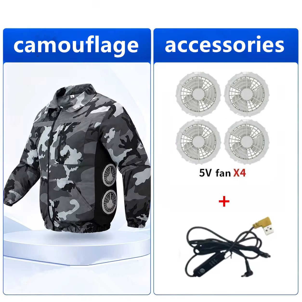 Unisex Summer Cooling Long Sleeve Jacket with 4 Fans, Includes Reflective Material, Suitable for Work at Night