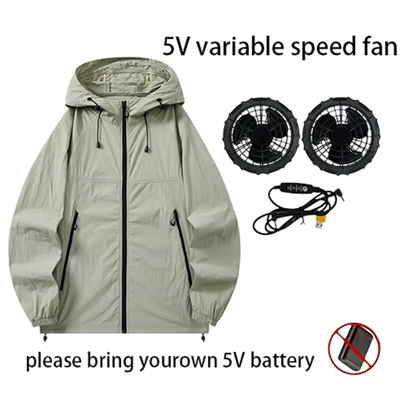 Sun Protection Air Conditioned Work Jacket for Men Women, Light Weight Long Sleeves Summer Work Clothes with 2 Fans, Sweat Absorbent, Quick Drying, 3D Circulation