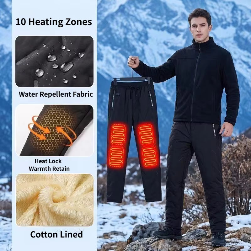 Lambswool Warm Heated Trousers for Men Women 10 Heating Zones 3 Temperature Modes Waterproof Windproof Fleece Lined Jogger Electric Thermal Sweatpants for Winter Cold Protection
