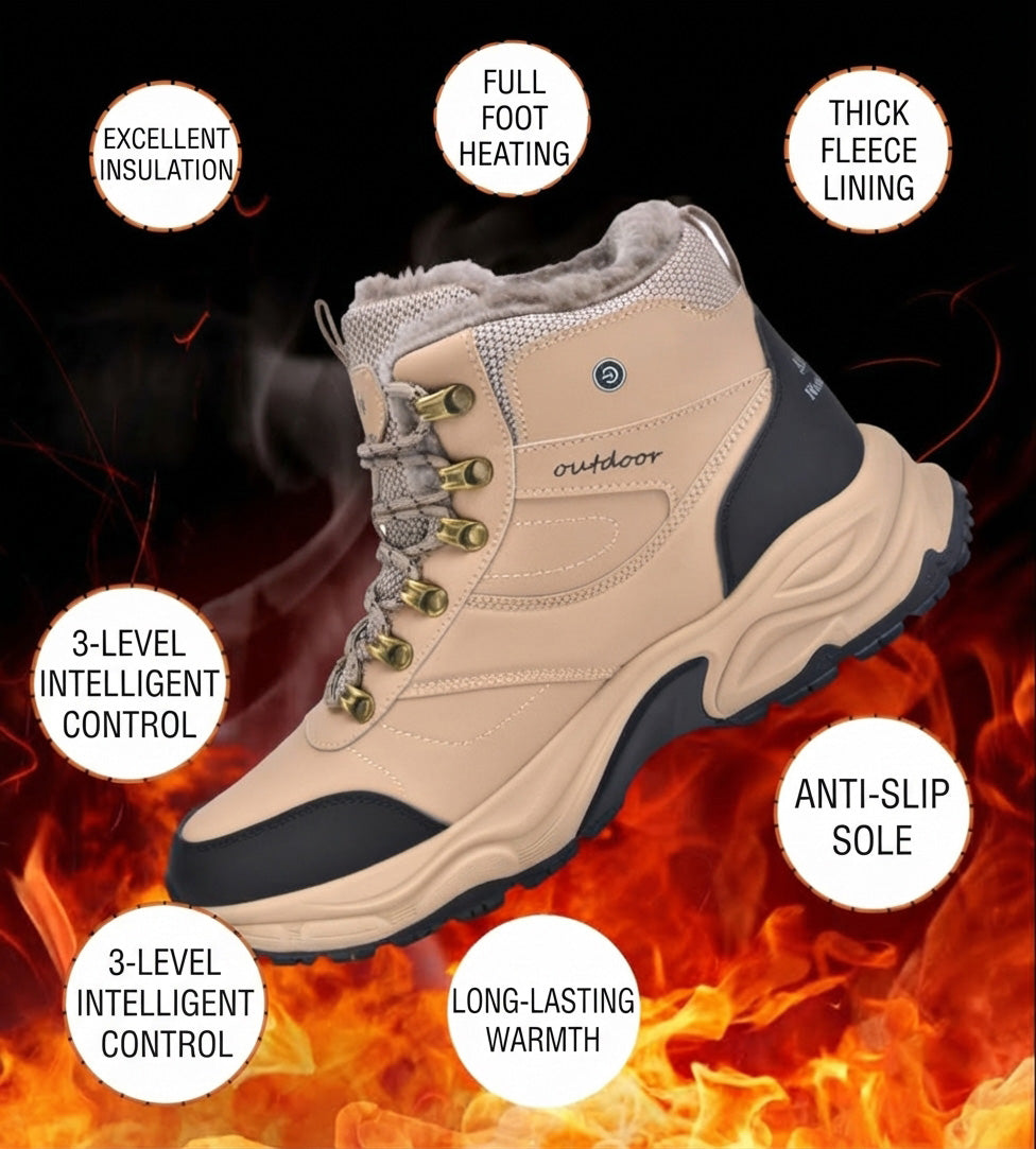 Heated Boots for Men Women, Waterproof Winter Snow Boots with 2*7000mAh Rechargeable Batteries, 3-Level Warming, Electric Foot Warmer for Indoor & Outdoor Use, Heated House Slippers