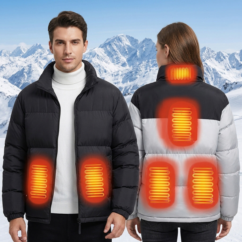 USB Heated Outerwear Coats for Men Women Winter Warm 6 Heating Zones Intelligent Constant Temperature Quilted Zip-Up Puffer Jacket
