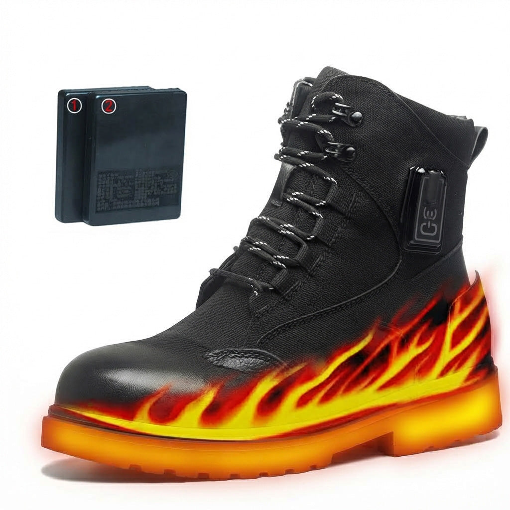 Genuine Leather Heated Boots for Men with Five-Level Heating System Rechargeable 20000mAh Battery Winter Waterproof Warm Snow Work Boot Rechargeable Electric Heating Foot Warmers