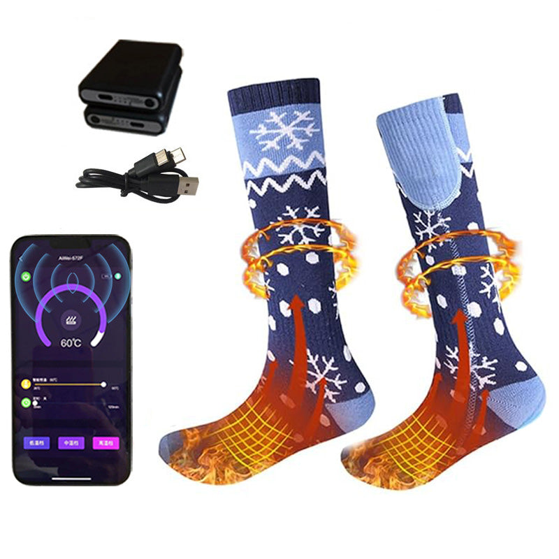 APP Remote Control Christmas Heated Socks with 2pcs 5000mAh Rechargeable Battery Washable Electric Thermal Warming Socks for Men Women