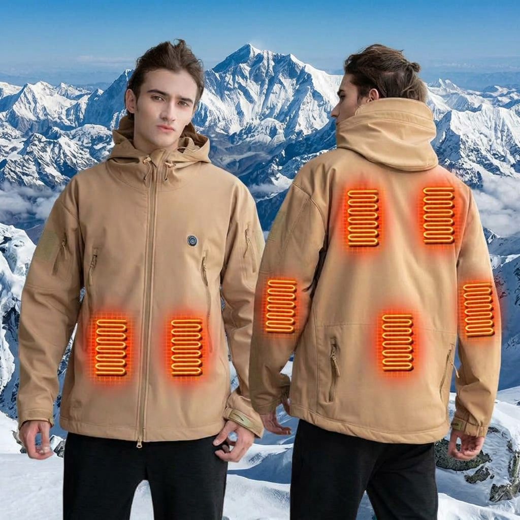 Heated Hooded Jacket for Men Women, Zip Up Lightweight Fleece Lined Heated Blouse, 7 Heating Areas USB Rechargeable Heated Soft Shell Coat for Winter and Outdoor Skiing Fishing Hiking