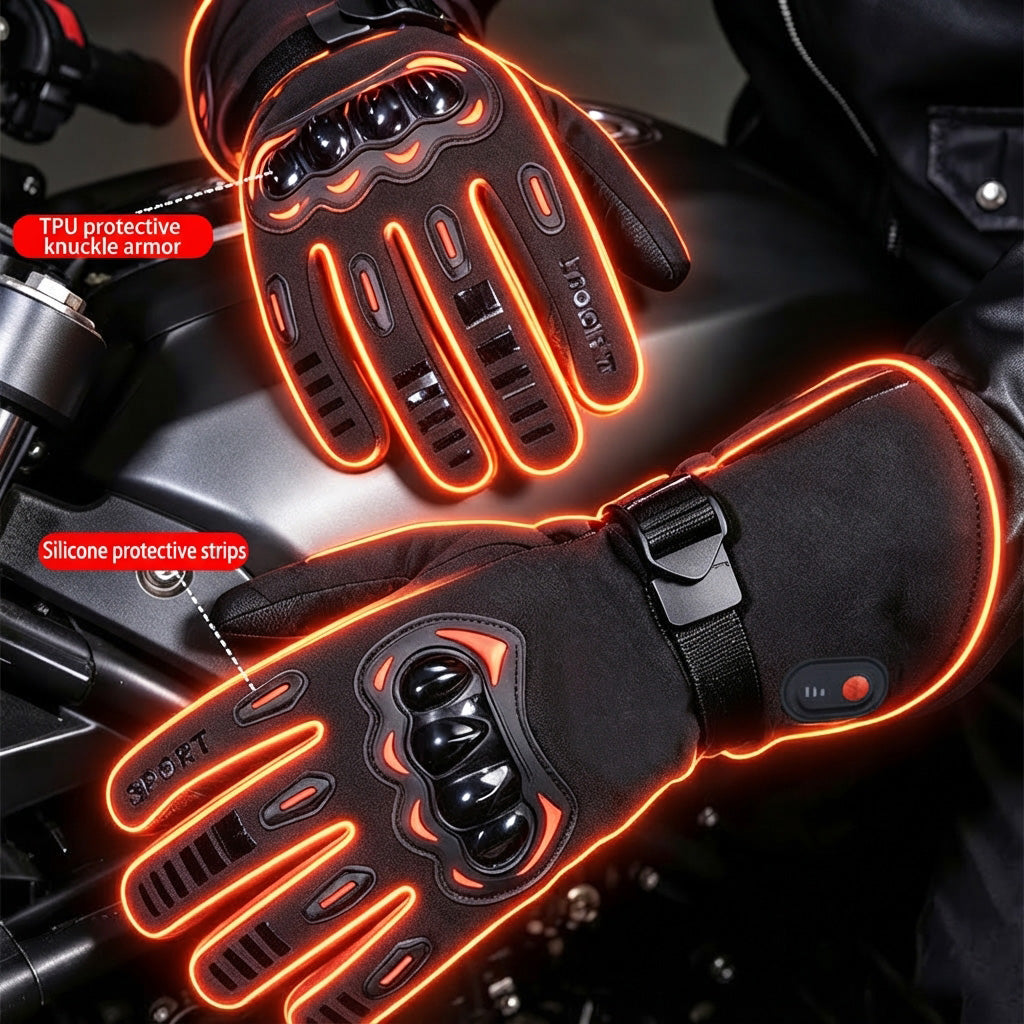 7.4V 2*3000mAh Rechargeable Heated Motorcycle Gloves Winter Touchscreen Windproof Cold Resistant Gloves for Riding, ATV, UTV, Snowmobile