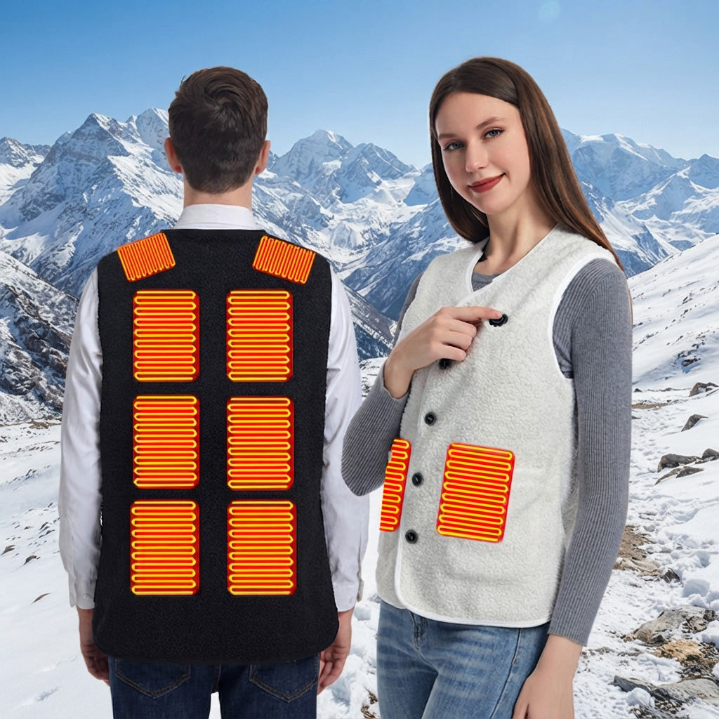 Fleece Heated Vest for Men Women 16 Heating Zones 3 Adjustable Temperature USB Rechargeable Electric Body Warmer