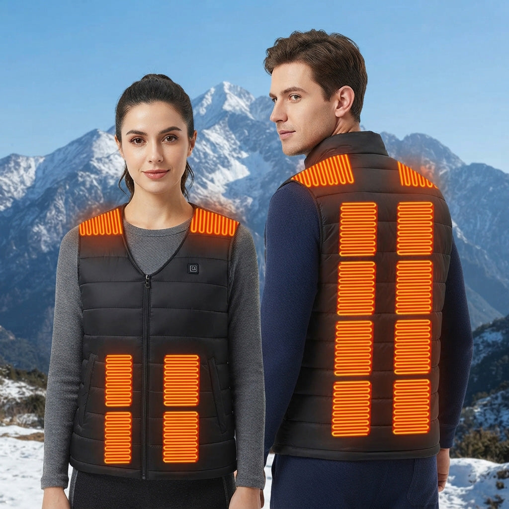 V-Neck Smart Electric Heated Vests for Men Women Single Control 16 Carbon Fiber Heating Areas 3 Temperature Adjustment