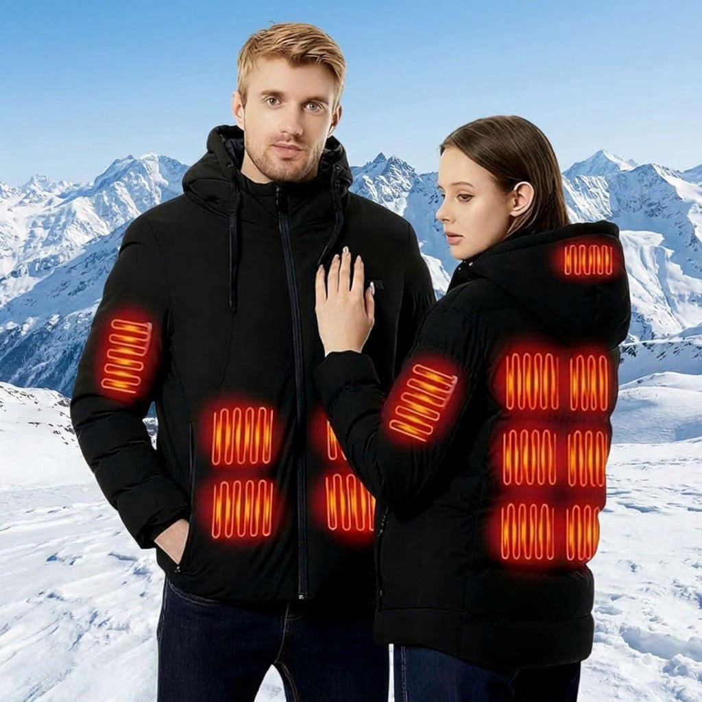 Thermal Hooded Heated Coat for Men Women, Dual Control 11 Heating Areas, USB Charging Electric Body Warmer Hoodie Jacket for Winter Outdoor Working Sports